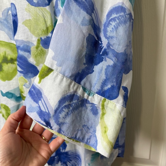 Chico’s No Iron Top Blouse 100% Linen 3 XL 16 Floral Button Up Resortwear Coast - Picture 5 of 7